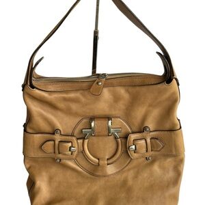 Tan Ferragamo Logo Bag